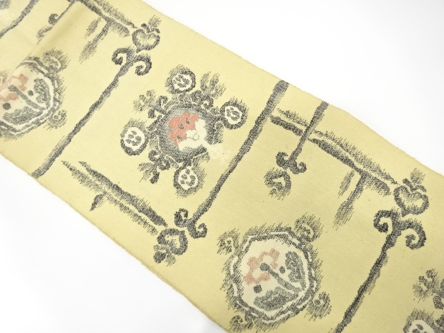 JAPANESE KIMONO / ANTIQUE NAGOYA OBI / SILK / MAWATA TSUMUGI / WOVEN FLORAL SARASA